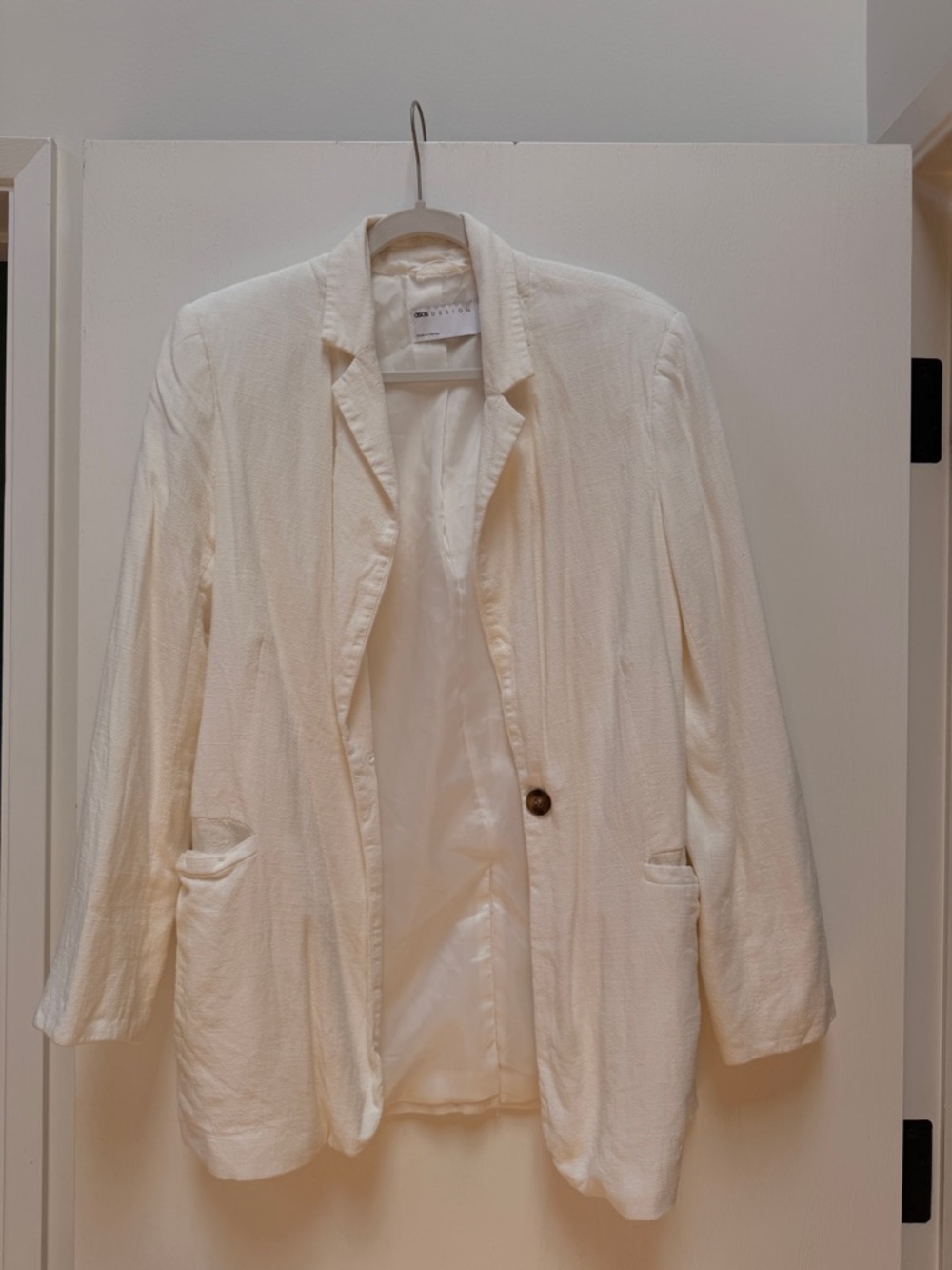 ASOS Cream Single-Button Linen Blazer